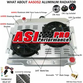 1972-19986 Asi Performance Ae1919 3 Row Radiator Shroud Fan Relay Fits Jeep Cj5 Cj6 Cj7 Chevy 350 V8 Us
