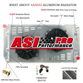 Dpi1523 Asi Performance Cu1523 Rad1523 Q1523 4-row 62mm Radiator&shroud&fan Fits 94-02 Chevy Gmc C/k 1500 2500 3500 6.5l/v8