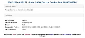 1k0959455dh Audi 2007-2014 Tt - Right 200w Electric Cooling Fan #3