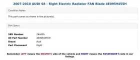 4e0959455h Audi 2007-2010 S8 - Right Electric Radiator Fan Blade #3
