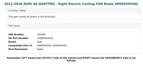 4h0959455ac Audi 2011-2018 A8 Quattro - Right Electric Cooling Fan Blade #3