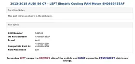 4h0959455af Audi 2013-2018 S6 C7 - Left Electric Cooling Fan Motor #3