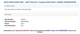 80a959455a Audi 2018-2020 Sq5 - Left Electric Cooling Fan Motor 400w #3