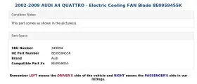 8e0959455k Audi 2002-2009 A4 Quattro - Electric Cooling Fan Blade #3