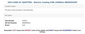 8k0959455f Audi 2014 A7 Quattro - Electric Cooling Fan 350mm #3
