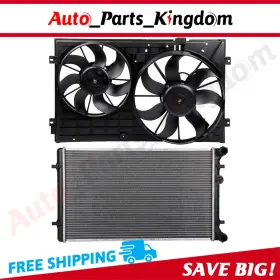 12899126 Auto Parts Kingdom Radiator Cooling Fan Kit For 2003-2010 Audi A3 2003-2006 Volkswagen Jetta 2.0l