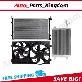 12899136 Auto Parts Kingdom Radiator Condenser Cooling Fan Kit For 06-14 Volkswagen Golf Jetta Rabbit 2.5l