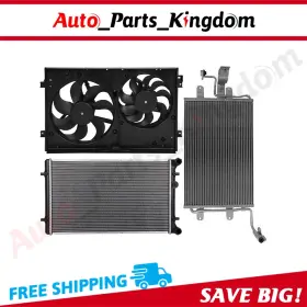 12899146 Auto Parts Kingdom Electric Radiator Condenser Cooling Fan Kit For 99-2006 Volkswagen Jetta Audi Tt