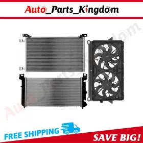 12899162 Auto Parts Kingdom Electric Radiator Condenser Cooling Fan Kit For 2007-2013 Cadillac Escalade Gmc