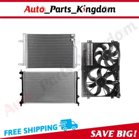 12899165 Auto Parts Kingdom Electric Radiator Condenser Cooling Fan Kit For 2011-2013 Volkswagen Jetta 2.0l