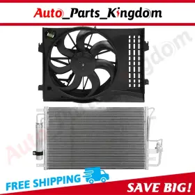 12930179 Auto Parts Kingdom Electric Ac Condenser Cooling Fan Kit For 05-2009 Hyundai Tucson Kia Sportage