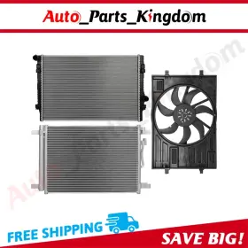 12930197 Auto Parts Kingdom Electric Radiator Condenser Cooling Fan Kit For 2015-2019 Volkswagen Golf Gti