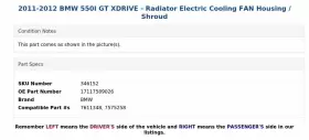 17117589026 Bmw 2011-2012 550i Gt Xdrive - Radiator Electric Cooling Fan Housing / Shroud #3
