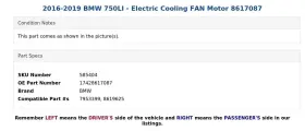 17428617087 Bmw 2016-2019 750li - Electric Cooling Fan Motor 8617087 #3
