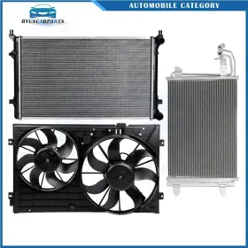 12970133 Byuscarparts For 14 Volkswagen Golf 06-10 Jetta Radiator Condenser Cooling Fan Kit
