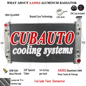 1605-370188 Cubauto 4 Row Aluminum Radiator For Chevy Gmc C/k/r/v 1500 2500 3500 Suburban 1988-1999