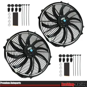 Er17502-16-bk Exciting-racing X2 16 Inch Electric Radiator Cooling Fan Slim Pull 1000cfm Mount Kit Universal 2pc Pair