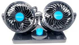 Ex-f03 Excoup 360 Dual Head Car Fan Adjustable Rotatable Air Cooling Electric 12v Dc Mountabl
