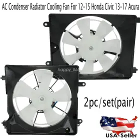 19015rsag01 First.racing 2pcs Ac Condenser Radiator Cooling Fan For 2012-2015 Honda Civic 2013-2017 Acura
