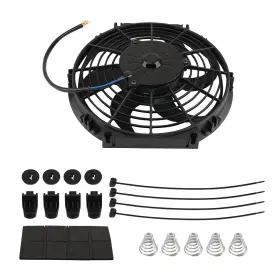 Pdsg83 Maxpeedingrods Universal 10 Inch Black Radiator Fan 800 Cfm 2400 Rpm 6 Blade 12v With Mounting Kit