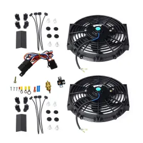 Gg0099 Motorfastracing 2pcs 10 Inch Electric Radiator Cooling Fan With &thermostat Relay& Mounting Kits Black