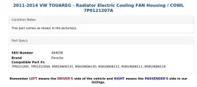7p0121207a Porsche 2011-2014 Vw Touareg - Radiator Electric Cooling Fan Housing / Cowl #3
