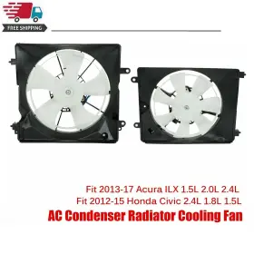 R820033 Racingcarpartshome Radiator Cooling Fan With A/c Condenser For 2001-2005 Honda Civic Left And Right