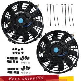 F17502-07-bk Siliconehosehome X2 Pair 7 Inch Slim Fan Pull Electric Radiator Cooling 12v 800cfm Mount Kit Universal