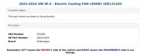 1ek121203 Volkswagen 2023-2024 Vw Id.4 - Electric Cooling Fan 450w #3