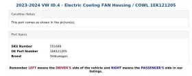 1ek121205 Volkswagen 2023-2024 Vw Id.4 - Electric Cooling Fan Housing / Cowl #3