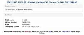 7l0121203g Volkswagen 2007-2015 Audi Q7 - Electric Cooling Fan Shroud / Cowl #3