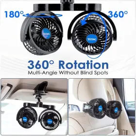 T605e Xool Clip Car Fan Adjustable Dual Head 4 Inches 12v For Front/rear Seat Pas
