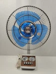 Vintage Hitachi Oscillating Fan 12" Blue Blades 23" Tall Model DF-630. Fixed Price $300.00.