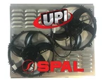 11" Dual Hp Spal Fans On Aluminum Shroud With Louvers 22.25" X 19.5" - Made Usa. Fixed Price $349.00.